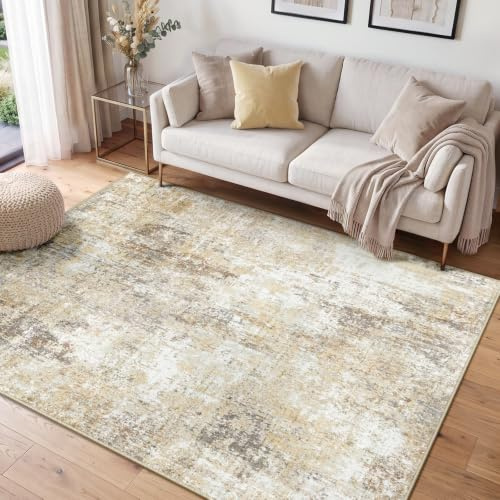 INOVADAY Abstrakt Waschbarer Teppich 120x180 cm Braun/Grau | Teppich Wohnzimmer, Teppich Waschbar, Schlafzimmer, Esszimmer, Büro, Moderne Minimalistische, Kurzflor Weich Rutschfest, OEKO