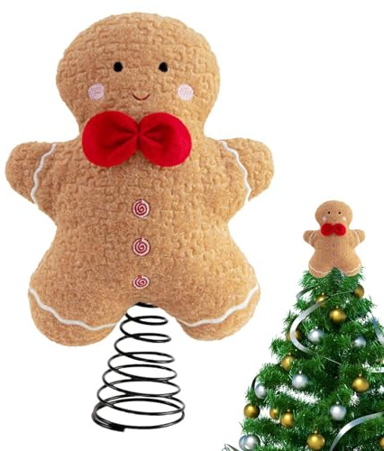 Gingerbread Man Christmas Tree Topper, Cute Plush Stuffed Gingerbread Ornaments, Holiday Decorations Ornament For Fireplace Dining Table Home Bookshelf Christmas Party Supplies