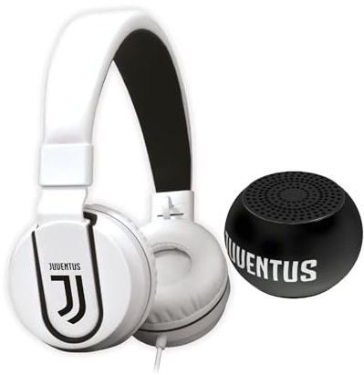 TECHMADE Juventus Football Cuffia microfono incluso |ON-EAR |con filo cavo aux | Bianco/Nero | con adattatore usb-c (+ SPEAKER)