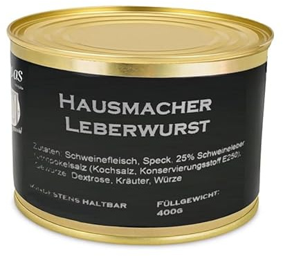Hausmacher Leberwurst 400g, Premium Wurstkonserve aus Handarbeit, 400g, Ungekühlt Haltbar