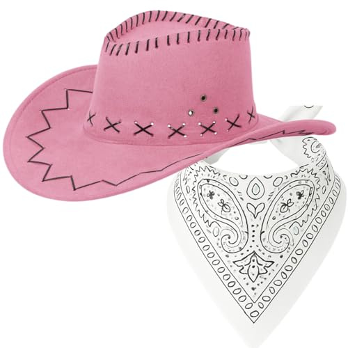 Cowboyhut Set mit Halstuch – Farben & Farbkombinationen frei wählbar – Cowboy Hut für Damen & Herren – Party, Karneval, Wild West & Fasching – verschiedene Hut- & Tuchfarben
