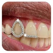 Strass Silber Zähne Grillz für Frauen Grills – Hip Hop Einzelzahn Schmuck Mund Grills Vergoldetes Kupfer Dental Grill Kappe für Rapper Kostüm Party Zubehör