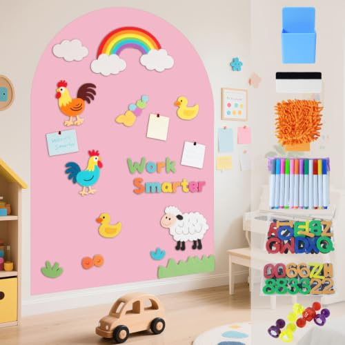 FOTSHARER Autocollant mural magnétique - 100 x 80 cm - Tableau noir pour mur - Rose - Papier contact à décoller et coller avec lettres et craie de 12 couleurs pour l'école et la salle de jeux