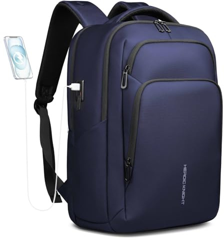 HEROIC KNIGHT Rucksack Herren Business 17,3 Zoll Laptoprucksack-Blau | Arbeitsrucksack Herren mit gepolstertem Laptopfach und externem USB-Ladeport für Büro, Pendeln & Geschäftsreisen.