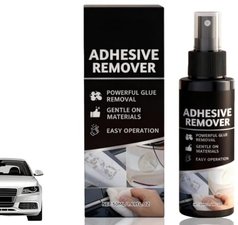 50ml Powerful Adhesive Remover Spray, Sticky Stuff Remover & Glue Remover Spray for Tape, Silicone & Wax, Sticker Remover Spray on Glass, Metal, Plastic & Wood, Multi-Surface Cleaning with Scraper