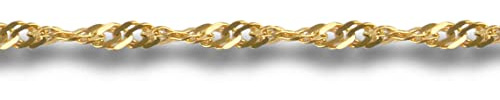 Jewelco London Ladies Solid 9ct Yellow Gold Sparkling Singapore 1.5mm Gauge Pendant Chain Necklace, 16 inch