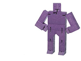Areaware Kleiner Cubebot Holzroboter, Violett - Holzspielzeug für Kinder ab 3 Jahren mit elastischen Bandmuskeln und robusten Holzgliedmaßen