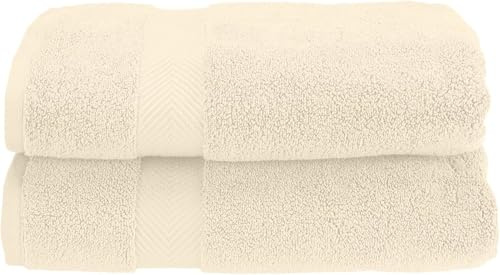 SUPERIOR Zero Twist 100% Cotton Bath Towels, Super Soft, Fluffy and Absorbent, Premium Quality Oversized Bath Towel Set of 2, Ivory