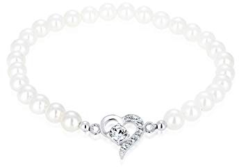 Elli Armband Damen Herz mit Muschelkernperlen und Kristalle in 925 Sterling Silber