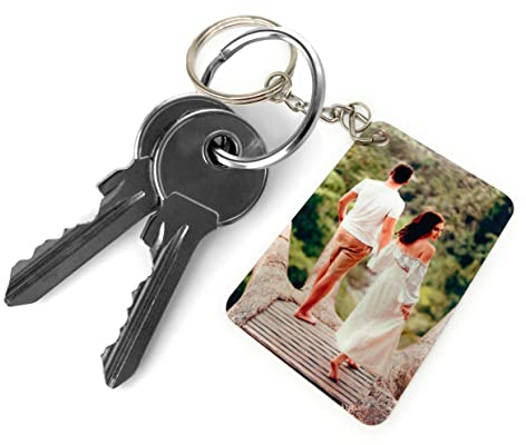 Saphir Design Schlüsselanhänger personalisiert Foto beidseitig Metall rechteckig 8x4cm | Schlüsselanhänger mit Bild 2 Motive möglich | Fotogeschenke Geschenke
