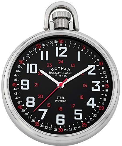 Gotham Herren Taschenuhr Edelstahl Mechanische Hand Wind Bahn-Stil #GWC14106SB