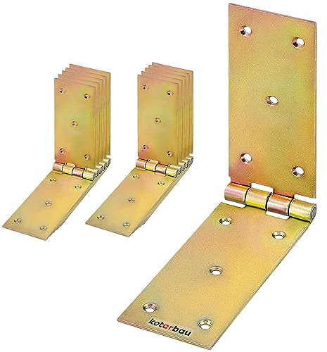 KOTARBAU® Kistenband 10 St. Scharnier Gerollte Tischband Möbelscharnier Gelb Verzinkt Torband Möbelband Türscharnier 2 Flügel Top-Qualität 250 x 50 mm