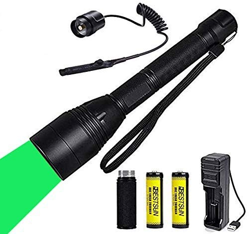 Grüne Taschenlampe, taktische grüne LED-Taschenlampen Grünes Licht Fokus einstellbares Kojote-Schwein-Licht mit wiederaufladbaren Batterien mit Fernbedienung und Verlängerungsrohr