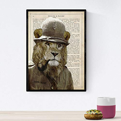 Nacnic Poster Leon Safari. Sheets Tiere Definitionen. Tierillustrationen mit Text. A4-Format