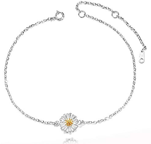 BETOY s925 Silber Gänseblümchen Halskette, Weibliche Chrysantheme/Sonnenblumen Anhänger, Schlüsselbein/Clavicle Kette für Frauen Mädchen Valentinstag/Geburtstagsgeschenk