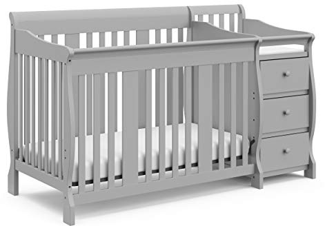 Storkcraft Portofino 5-in-1 Convertible Crib & Changer (Pebble Gray) – GREENGUARD Gold Certified, Fits Standard Crib Mattress, Converts to Toddler Bed and Full Bed, 4 Adjustable Mattress Heights