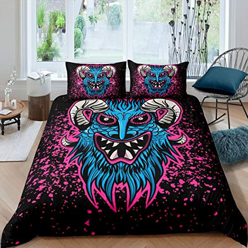 Greneric Halloween Bettbezug, Gothic Spooky Trösterbezug 135x200 Ziege Bettbezug Für Kinder Jungen Juveniletie Dye Horror Monster Bettwäsche Set Für Schlafzimmer Zimmer Dekorativ, Rot Schwarz