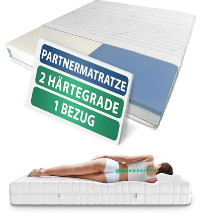 AM Qualitätsmatratzen Partnermatratze 180x220cm H3 H5 24cm - Made in Germany & Oeko TEX Siegel - Partner Tascheneferkernmatratze 180x220 mit 2 Härtegraden & Lyocell Bezug