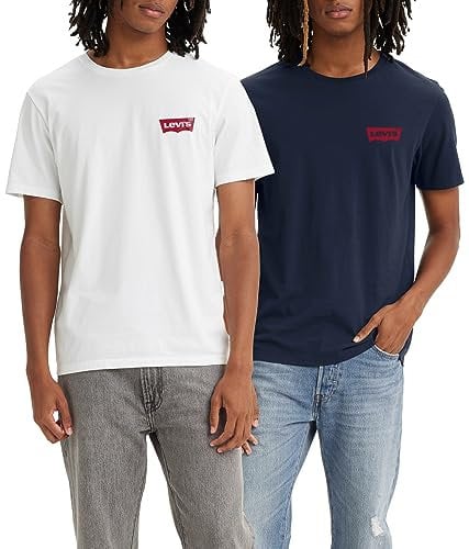 Levi's 2-Pack Crewneck Graphic Tee, Camiseta, Hombre, Chesthit White/Dress Blues, L