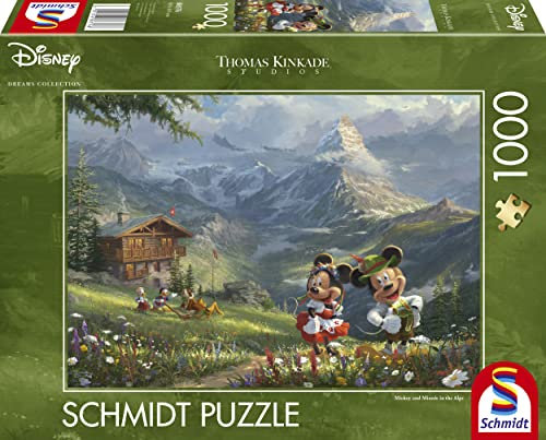 Schmidt Spiele, Thomas Kinkade: Disney Mickey and Minnie in The Alps 2021 Edition (1000pc), Puzzle, Ages 12+