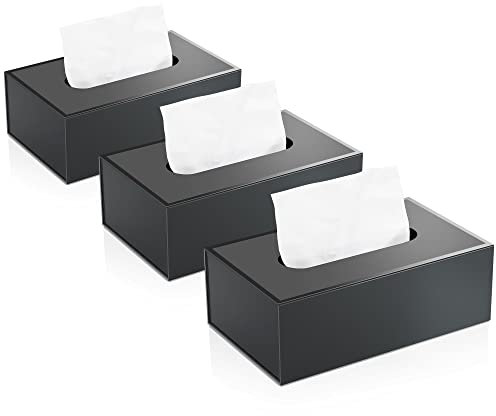 JiaWei 3er Set Taschentuchbox 24,5x14x9,6 cm, Aus 1600 g/m² Extra Stabil Karton, Rechteckig Kosmetiktücher Box Taschentücher Box mit Magnetabdeckung, Matter Oberfläche & UV-Rand Design - Schwarz