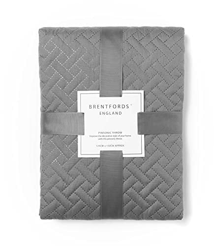 Brentfords Double Throw Blanket Geometric Pinsonic Quilted Bedspread, Luxurious Super Soft Charcoal Grey Lightweight Quilted Bed Throw for Sofa Double Bedspread, 150 x 200