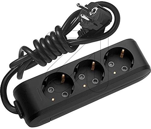 Steckdosenleiste/Mehrfachstecker mit Wandhalterung VDE geprüft (3-Fach ; 1,5 Meter, schwarz)