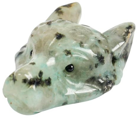 Lovionus89 Natürlich Sesam Jaspis Wolf Kopf Stein Statue, Mini 40mm Tier Heilung Kristall Tasche Skulptur