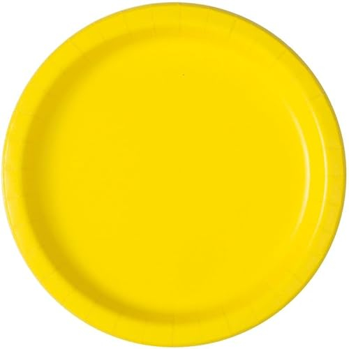 Unique- Platos de Papel Ecológicos-18 cm-Amarillo Neón-Paquete de 8, Color neon yellow (47264EU)