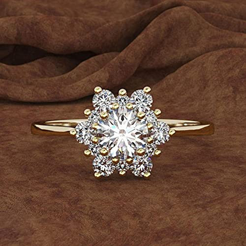 CXWK Luxus weibliche Schneeflocke Ring Mode Gelb Rose Gold Farbe Kristall Zirkon Stein Ring Vintage Eheringe für Frauen