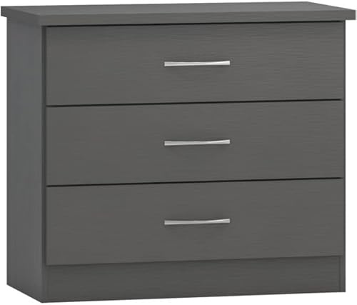 Nevada Chest Of Drawers 3 Drawer Storage Cabinet Chest With Metal Handles (3D Grey Effect)