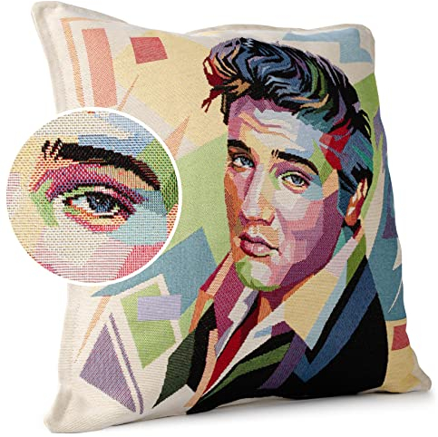 ANRO Kissenbezug Dekokissen Kissen Sofakissen Kissenbezüge Kissenhülle Gobelin Motiv Elvis Presley 45x45cm mit Füllung