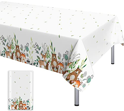 Nappe jetable en Plastique pour Animaux de la Jungle - 54 x 108 Pouces - Fine et étanche - Animaux de la forêt - pour thème Zoo Enfants garçons Filles Anniversaire Douche de bébé décorations de fête