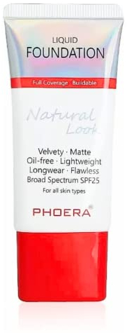 ONEKLIK Phoera Foundation Volle Deckkraft weiche matte flüssige Foundation, makellose Creme, glatt, wasserfest, leicht, 24 Stunden lang haltbar, neue Formel, Tubenpackung 104A Naturbeige