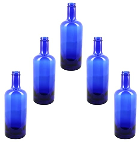 BELLEROFONTE Botella Modelo Gin de Cristal Azul Solarizada para Agua 750 ml con Tapón 5 Unidades