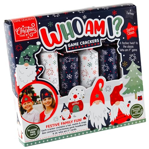 RSW Who Am I? Christmas Games Crackers 6 Fun Family Dinner Table Game Cracker 9 Inch, Blue & White