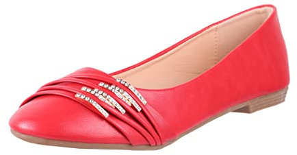 Elara Damen Ballerinas Bequem Lederoptik Strass Flach Chunkyrayan B069-BL-Rot-39