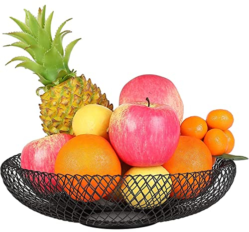 Pevfeciy Obstschale Schwarz obstkorb Drahtgeflecht Obst Schale Ø 33 x H 10 cm Große Dekoschale Drahtkorb Modern Obstschale doppelwandig Metallkorb für Obst, Gemüse Aufbewahrung, Küche, Dekoration,XL
