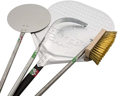 Giemme Pizzaschaufeln Komplettes Set für Pizza mit löcherter Schaufel zum Einführen aus Aluminium. Professionelle Pizzaschaufeln