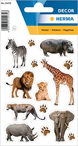 HERMA 15478 Sticker für Kinder, Exotische Tiere (36 Aufkleber, Papier, matt) selbstklebend, permanent haftende Motiv Etiketten für Mädchen und Jungen, bunt