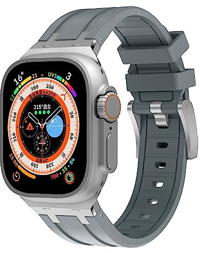 VeveXiao Bracelet robuste de luxe compatible avec Apple Watch Ultra Band 49mm 45mm 44mm 42mm, bracelet de rechange étanche en silicone pour iWatch Series 8 7 6 5 4 3 2 1 SE, Gris argenté