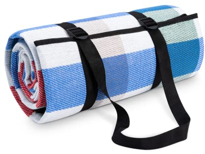 Paco Home Picknickdecke Campingdecke XXL Strand Picknickdecke Wasserdicht Mit Tragegriff Leicht Kompakt Tragbar Isoliert, Farbe:Rot-Blau 2, Größe:200x200cm