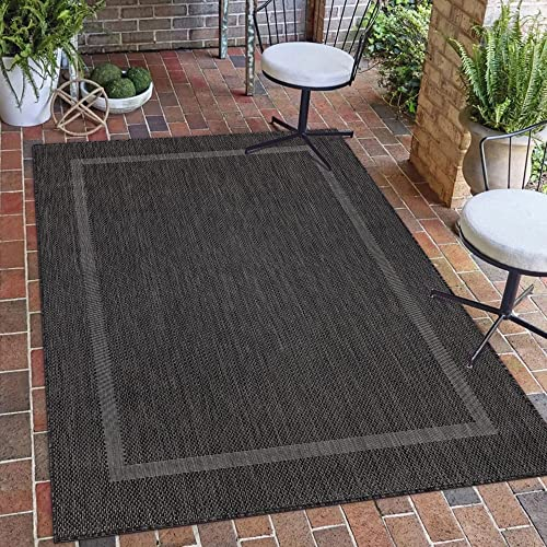Carpetsale24 In- & Outdoor Teppich Wetterfest 80 x 150 cm Läufer Sisaloptik Schwarz - Teppich Waschbar, Wasserfest, Pflegeleicht, Flachgewebe - Ideal für Balkon, Garten, Terrasse und als Küchenläufer
