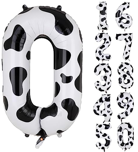 XXL Kuh Print Zahl 0 Luftballon Große Folie Mylar Helium Zahlen 0 Cow Folienballons Bauernhof Tierthema Kuhballon Party Deko Geburtstags 100cm