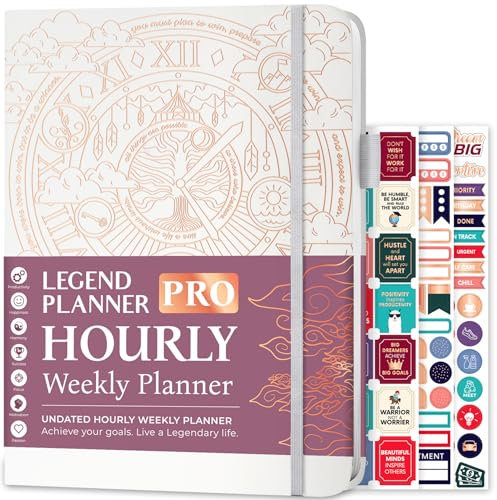 Legend Planner Pro Stundenplan-Edition – undatierter Deluxe-Wochenplaner und Tagesplaner mit Zeitschlitzen. Zeitmanagement-Terminbuch für Arbeit und Privatleben, A4-Größe, Hardcover (Weißgoldfolie, A4