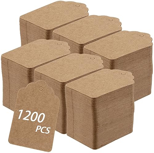 CHEUKYIU 1200 Stück Kraftpapier Anhänger Kleinen Preisetiketten Hängeetiketten 5 x 3,2cm Mini Geschenk Anhänger DIY Etiketten zum Basteln, Weihnachten, Geburtstag, Hochzeitr, Braun