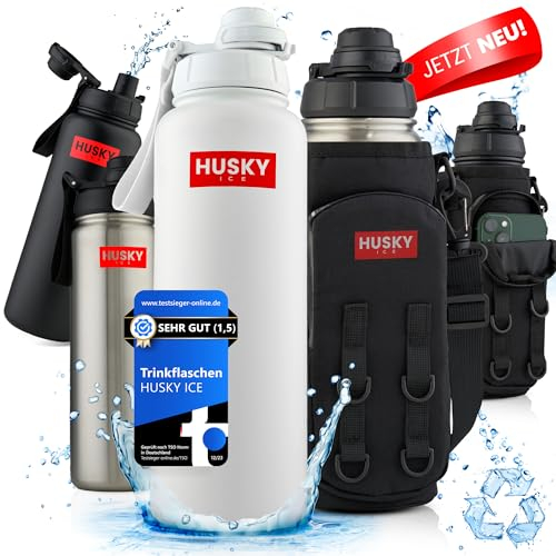 HUSKY ICE Edelstahl Trinkflasche mit GRATIS Tragtasche - 700ml - BPA-Frei, Auslaufsicher und Spülmaschinen geeignete Thermo Isolierflasche - Thermosflasche doppelwandig, Sport, Outdoor (White edition)