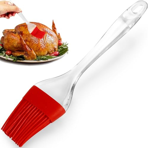 Basting Brush for Cooking, Food Grade Silicone Brush for Sauce, Heat Resistance Oil Brush pastry brush for Kitchen, Baking, bbq grilling, Dishwasher Safe, Red