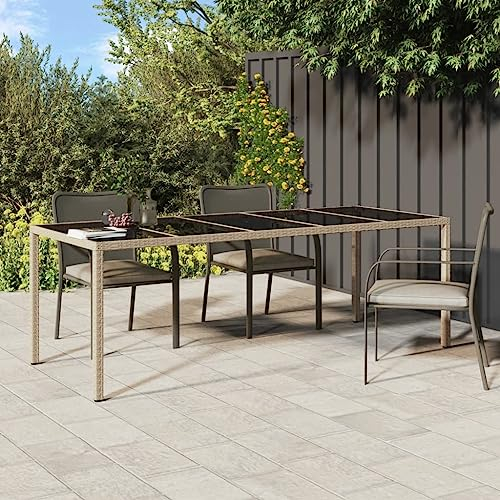 TJROO Gartentisch 250 x 100 x 75 cm Beige und Schwarz PolyRattan & Stahl & Glas Couchtisch Balkontisch Platzsparend Gartenmöbel Outdoor Tisch Terrasse