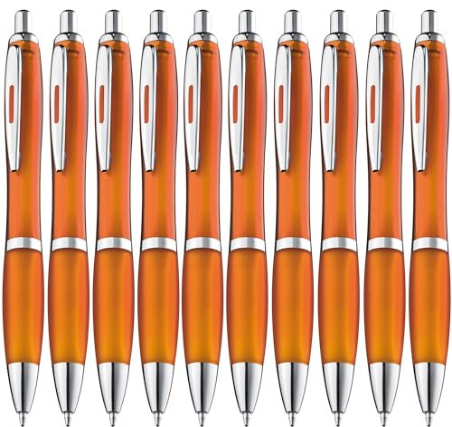 ZENSCRIBE® Ergonomische Kugelschreiber 10 Stück, Premium Kugelschreiber Set Hochwertig, Rutschfester Kulli für einfaches & weiches Schreiben, Blauschreibender Kugelschreiber Orange